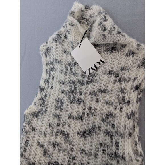 Zara Cream and Black Sleeveless Alpaca Wool Blend Sweater M - Picture 5 of 13